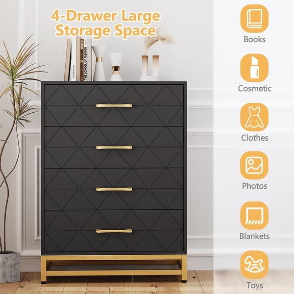 4 drawer metal dresser 4-Drawer Metal Dresser for Bedroom, Closet Dressers Chest with Fluted  Panel, Modern Storage Organizer Unit, Large Storage Space for