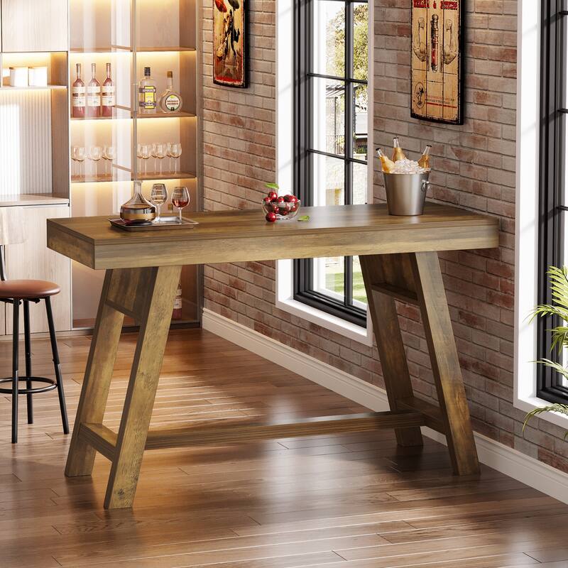 55.12-Inch Bar Table, Rectangular Home Bar Unit with Stable Trestle Legs