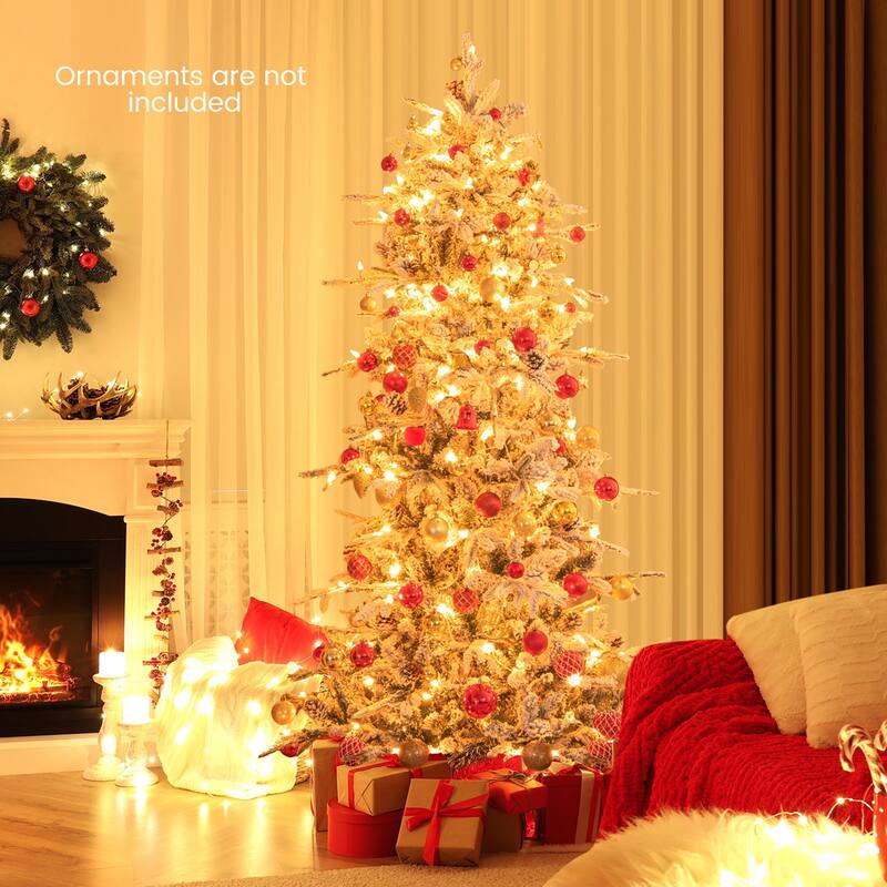 6 FT/7.5FT Pre-Lit Christmas Tree Snow Flocked w/ 715/1107 Branch Tips