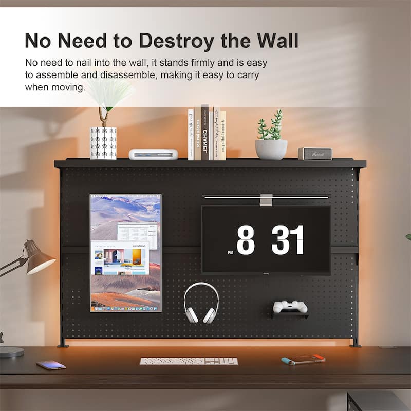 Metal Pegboard Desk Organizer with Dual Monitor Stand, 3 Accessories