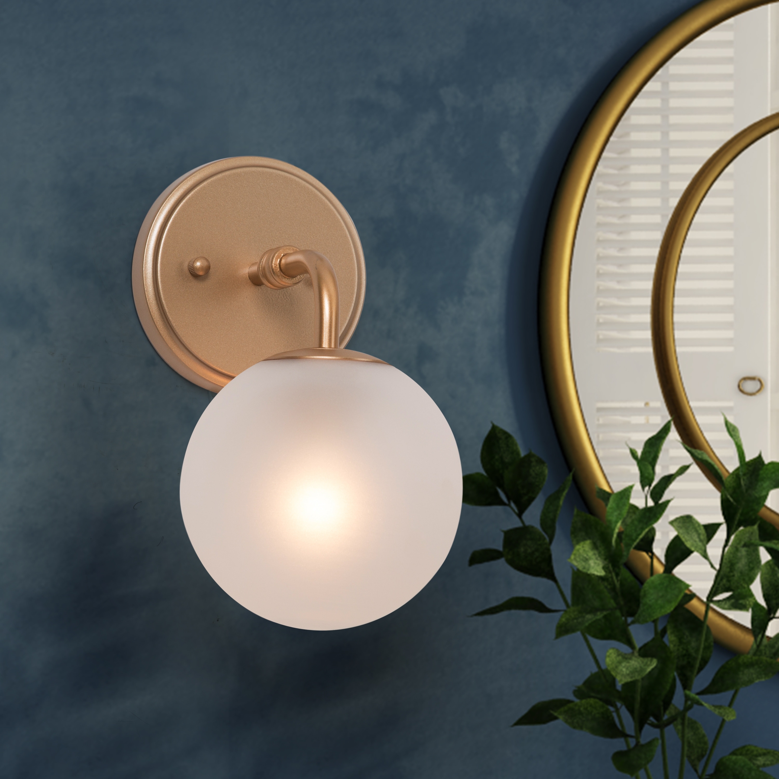 Ciare Modern Gold Mini Wall Sconces Orb Bathroom Vanity Lights Frosted Glass LED Bulbs - L5.5"x W7.5"x H 10"