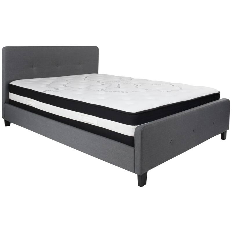 Button Tufted Upholstered Platform Bed with Pocket Spring Mattress
