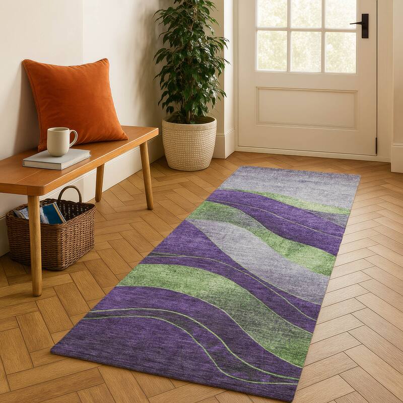Premium Washable Super Soft Modern Motion Mayfield Rug - 2'3" x 7'6" - Purple