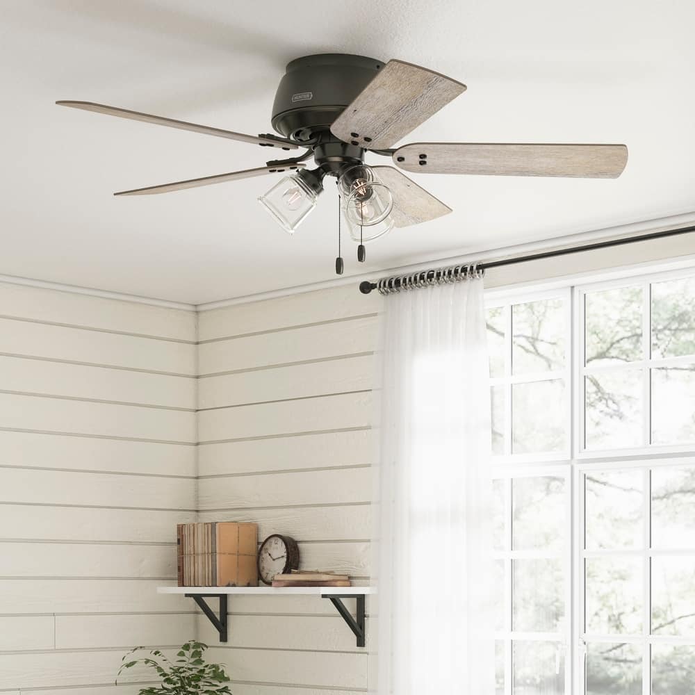 Hunter 52" Shady Grove Ceiling Fan with LED Light Kit/ Pull Chain, Standard or Flush Mount - Casual, Transitional