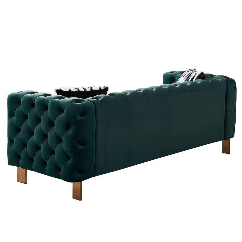 3-Seater Sofa Couch Sleeper Sofa Couch with Square Armrests, Green Lounge Sofa Couch Settee Accent Couch