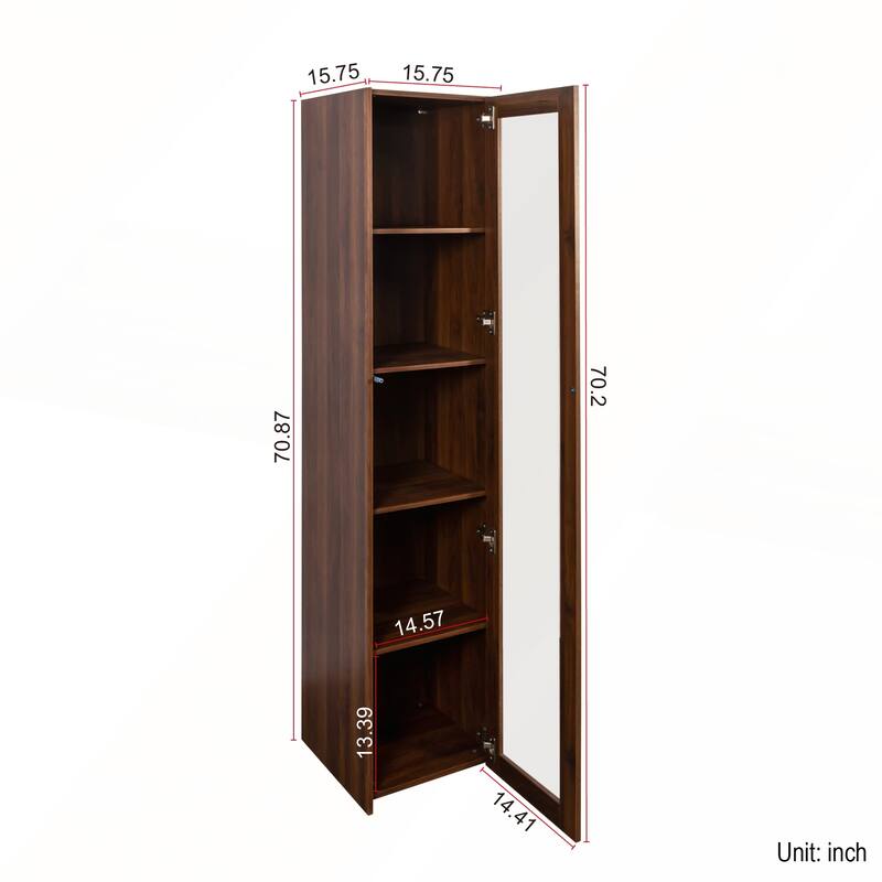 Display Cabinet with Glass Doors and 5 Shelves