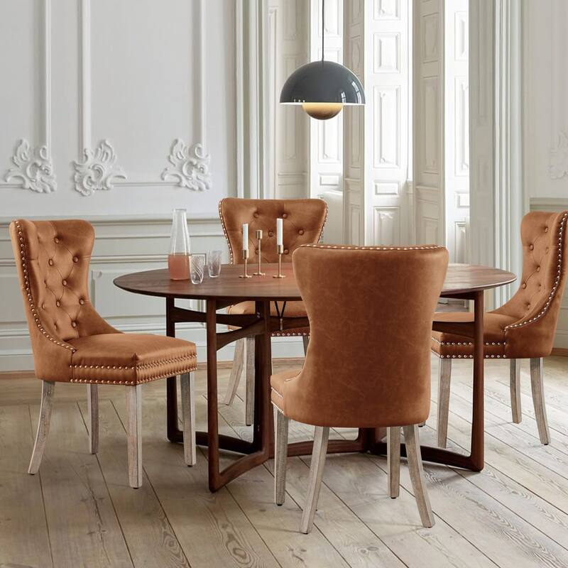 Subrtex(Set of 2)Faux Leather Upholstered Button Nailhead Wingback Dining Chair