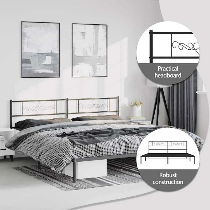 vidaXL 12 Inches Black King Size Metal Bed Frame No Mattress - 81.5" x 78" x 35.4"