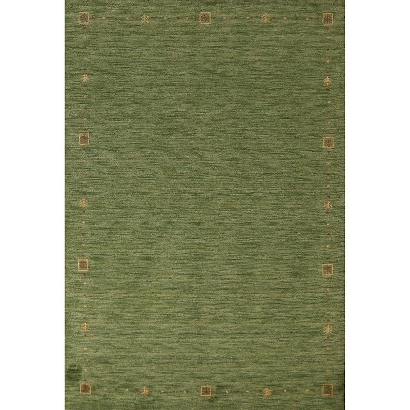 Green Gabbeh Indian Area Rug Hand-Tufted Wool Carpet - 5'3" x 7'7"