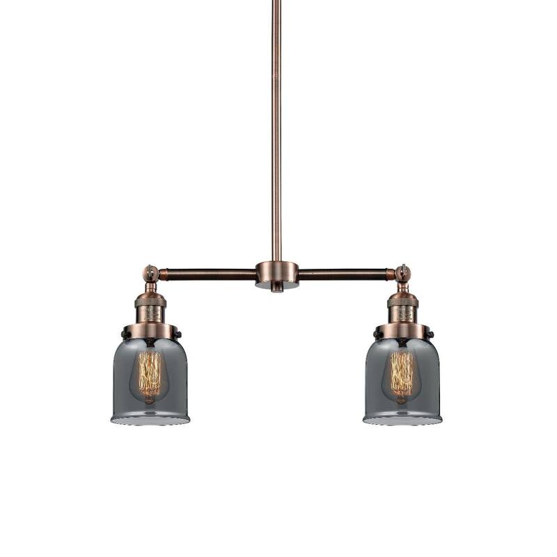 Innovations Lighting Small Bell 2 Light 21" Wide Linear Chandelier - Antique Copper / Plated Smoked