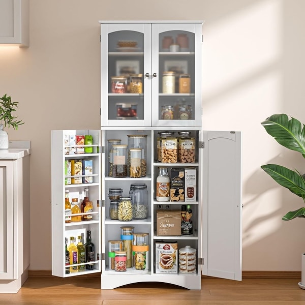Gizoon 64 Inches Tall Kitchen Storage Pantry Cabinet with Adjustable Shelves Dark Brown