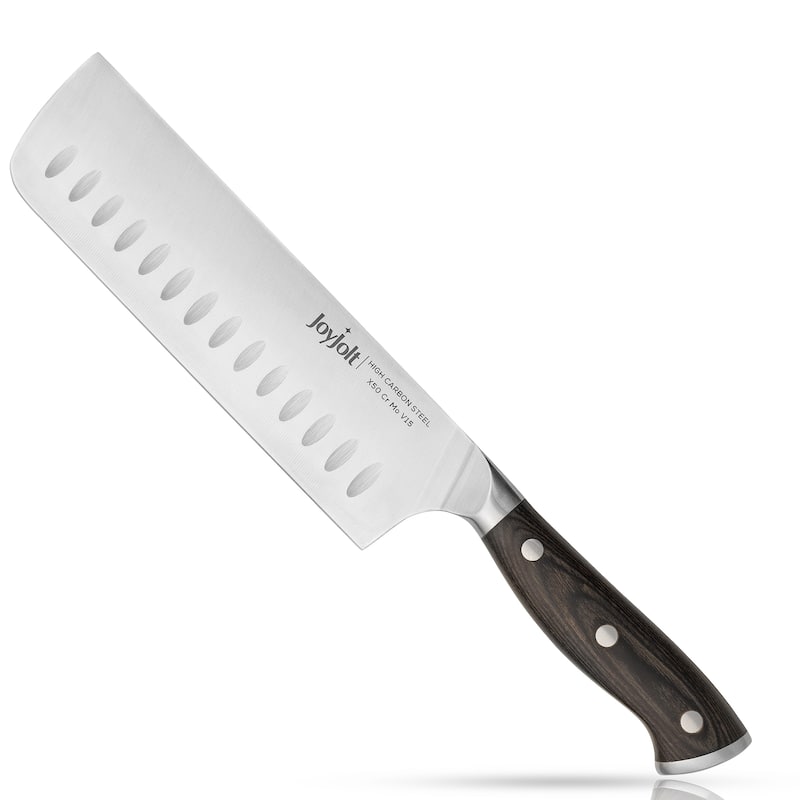 JoyJolt 7-in Nakiri Knife, Japanese Slicing Knife, High Carbon Steel Kitchen Knife - Stainless Steel