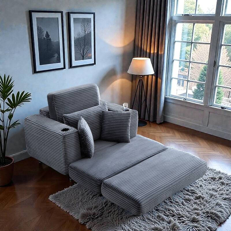 52.4" Boneless Chaise Lounge Chair, Corduroy Modular 3 in 1 Sofa Bed, Cloud Sleeper for Living Room Bedroom