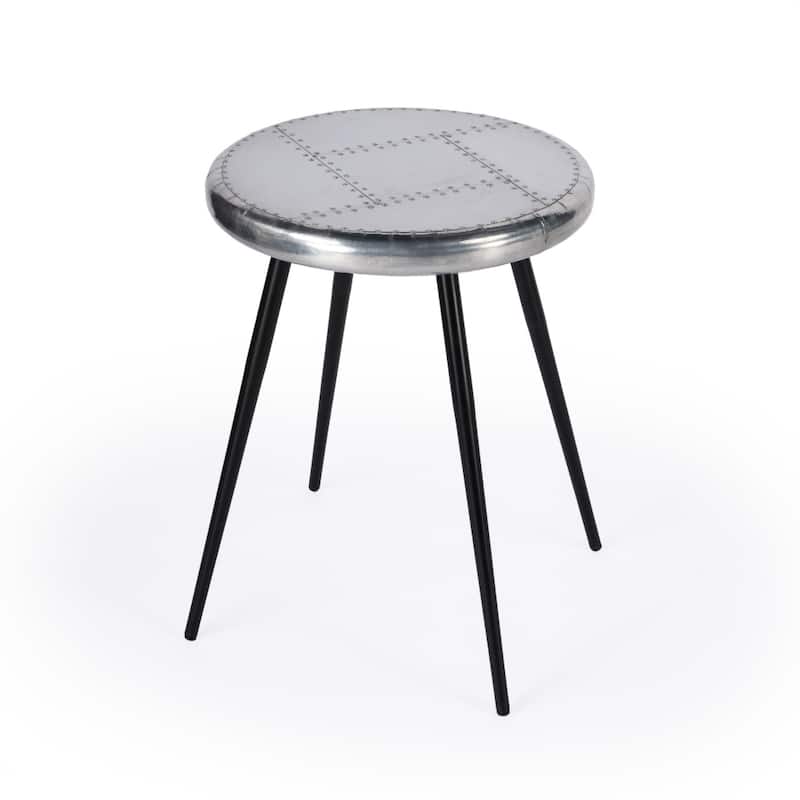 23" Distressed Silver Round Side Table with Iron Base and Patchwork Wood Top for Living Room - 23.25"H x 18"L x 18"W