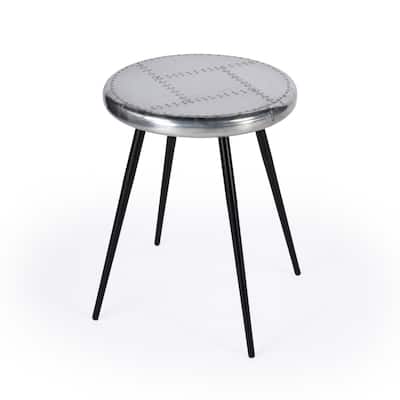 23" Distressed Silver Round Side Table with Iron Base and Patchwork Wood Top for Living Room - 23.25"H x 18"L x 18"W