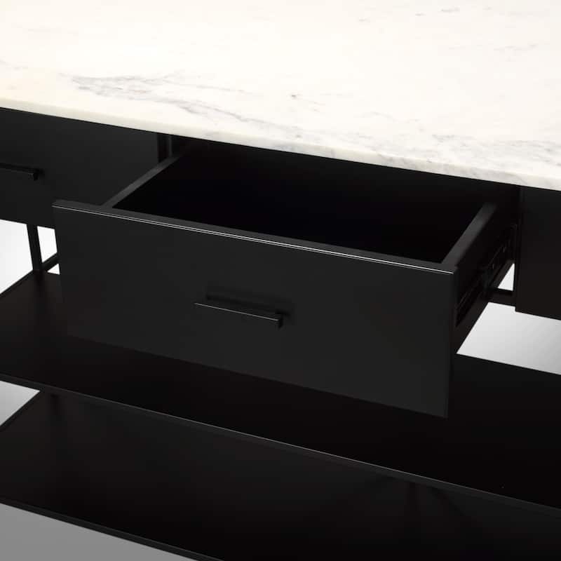 Amika White Solid Marble Top with Black Metal Base Kitchen Island