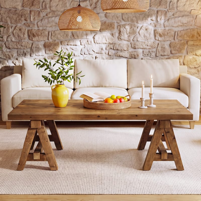 Solid Wood Coffee Table, 47" Center Table, Rectangular Coffee Tea Accent Table for Living Room, Lounge, Home Office
