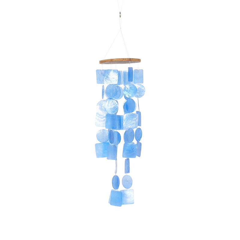 Capiz Shell Waterfall Windchime - Multi Colored, White, Blue, Teal - Roche River Decor - Blue - 26"H