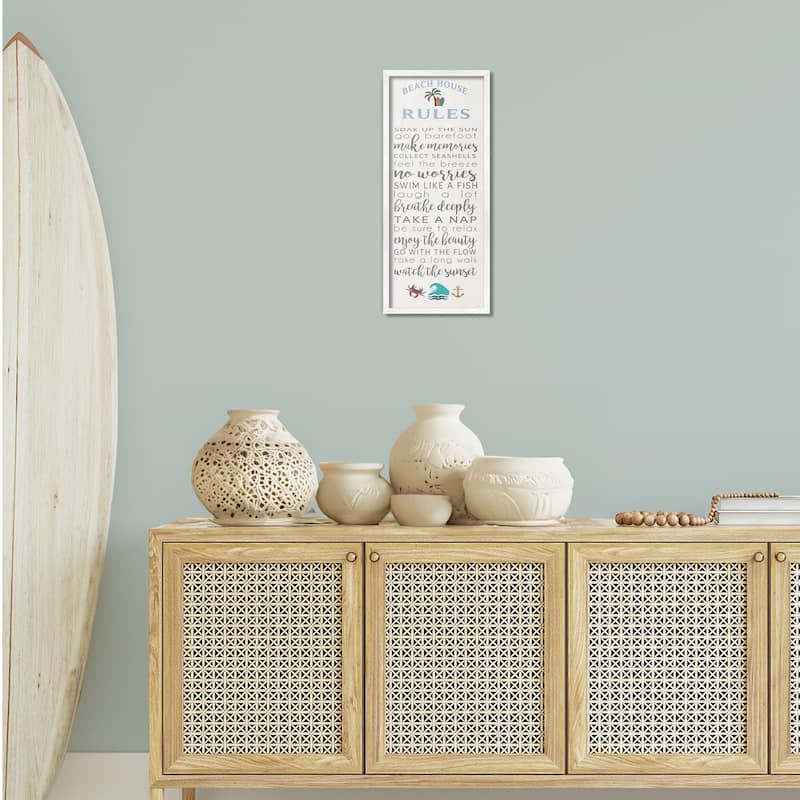 Stupell Fun Activities Beach House Rules Framed Giclee Art Design By Seven Trees Design