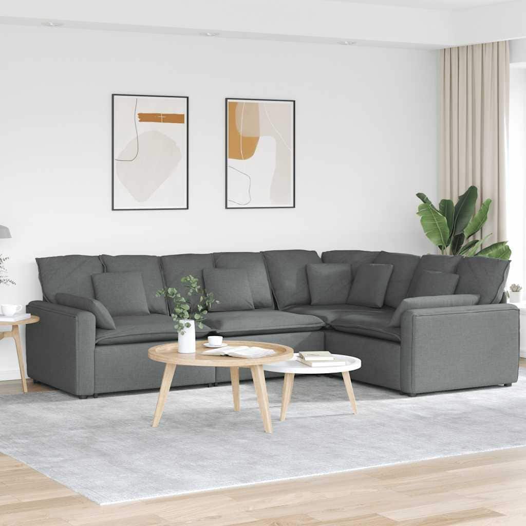 vidaXL Modular Sofa with Cushions Fabric Dark Gray - 124.8" x 85.4" x 25.2"
