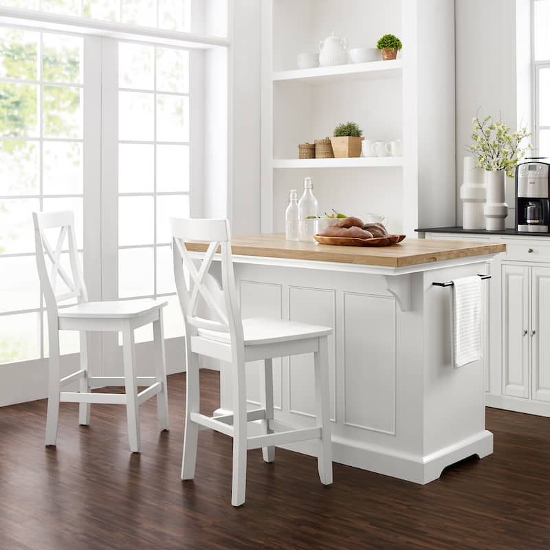 Crosley Julia Wood Top Island With X-Back Stools - 50 "W x	60 "D x	41 "H