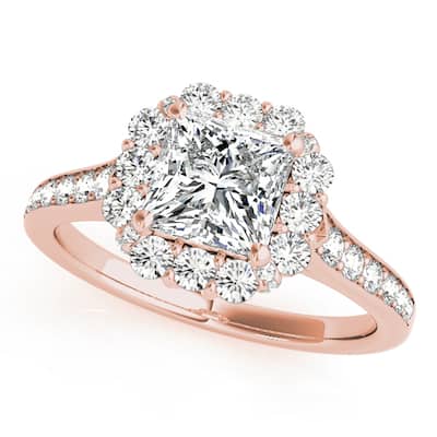 Auriya 14k Rose Gold Lab Grown Princess Diamond Halo Engagement Ring 0.50 to 5.00 ct. tw. (F-G VS)