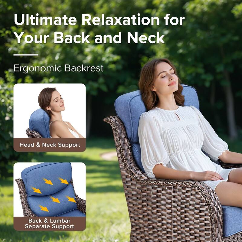 Gymojoy 9-Piece Wicker Patio Furniture Sofa Set with Fire Pit Table, 6-Inch Thick Cushion Swivel Glider Chairs & Ottomans