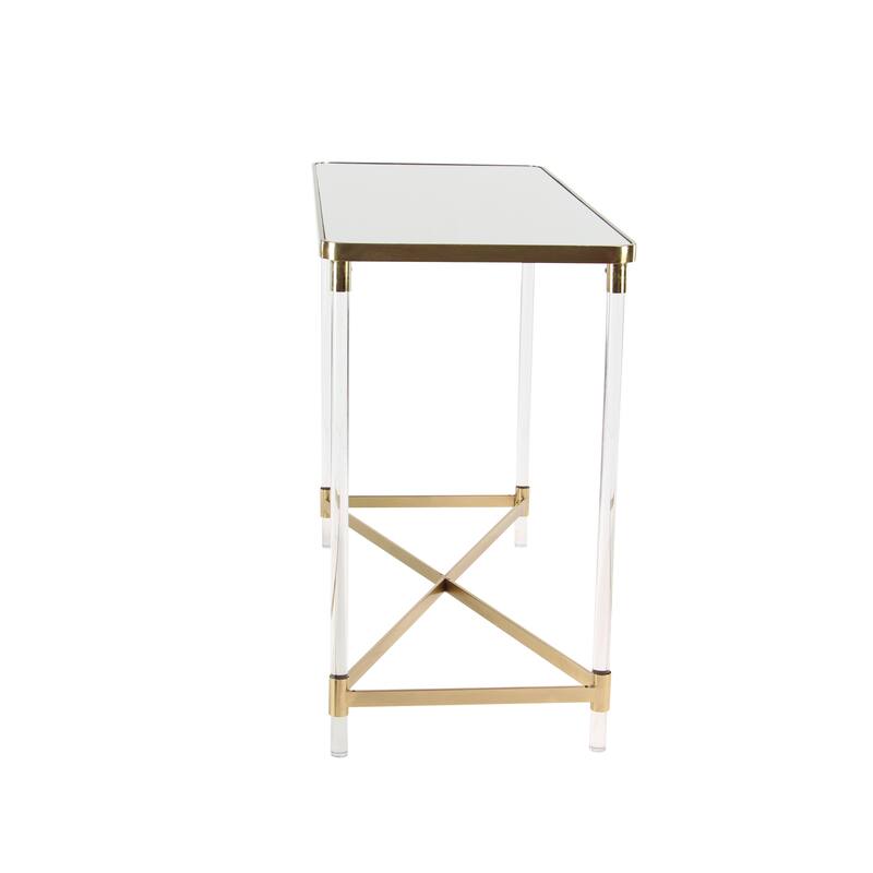 Metal Rectangular Console Table with Mirrored Top and Acrylic Legs - Gold or Silver - Roche River Decor
