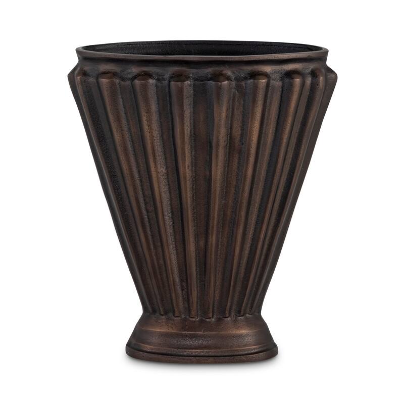 NADAAL STUDIOS Avielle Aged Pewter Cast Aluminum Vase with Fluted Fan Shape