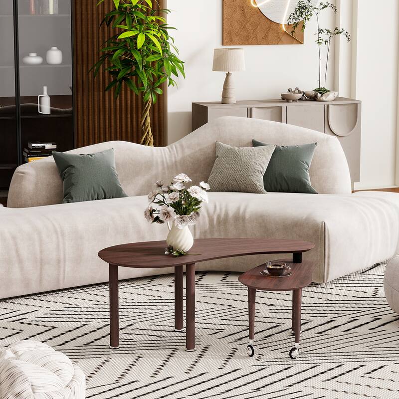 360 degree rotatable coffee table rotating cocktail table with solid rubber wood legs