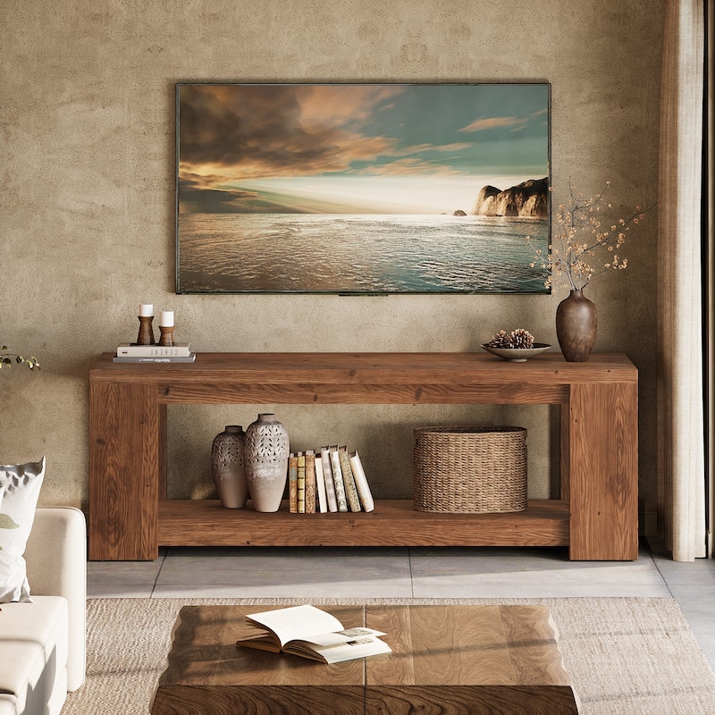 Solid Wood TV Stand, Media Console with Open Shelves, TV Entertainment Center Living Room Bedroom Accent Television Stand