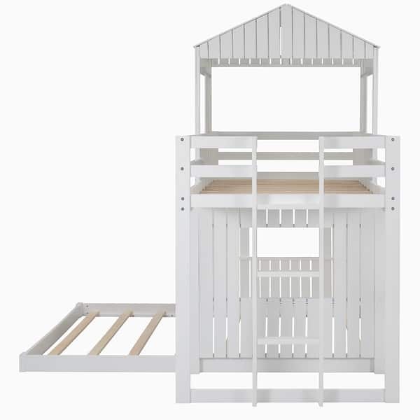 slide 2 of 22, Twin Over Full Bunk Bed with Playhouse Design - Customizable Layout White
