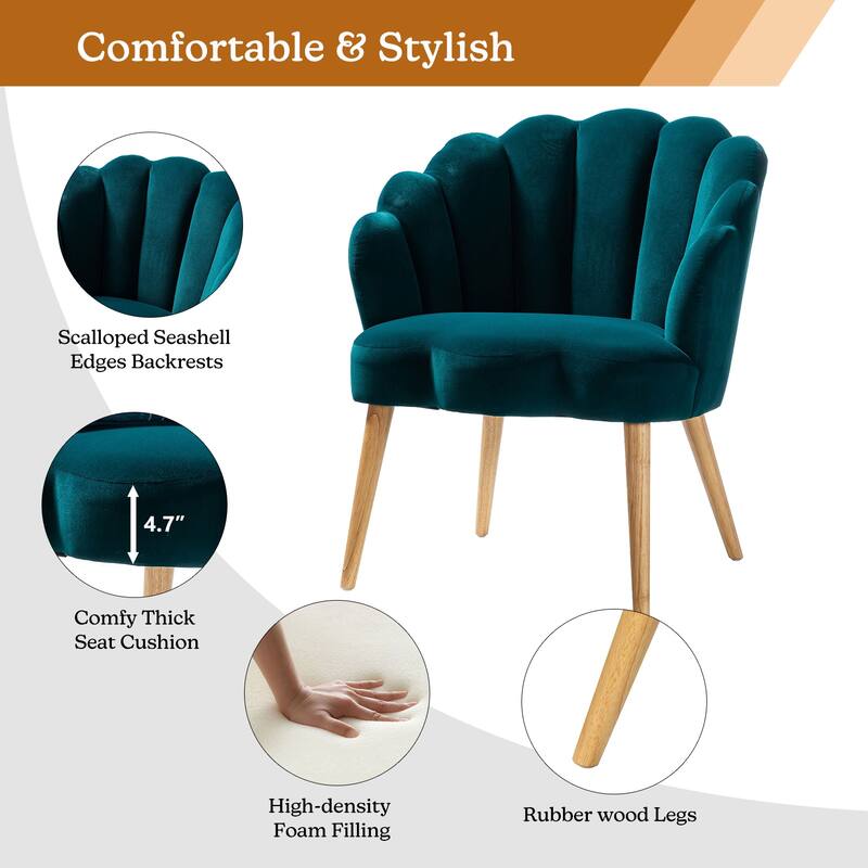 Eleanora Morden Scalloped Velvet Arm Chair with Tufted Back by HULALA HOME