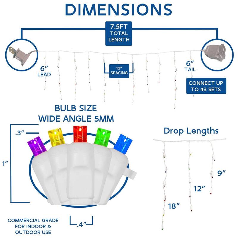 Halloween LED Icicle Light Set, Purple/Lime Green/Orange, Green Wire, 7.5' Long, 70 Light - Purple/Lime Green/Orange
