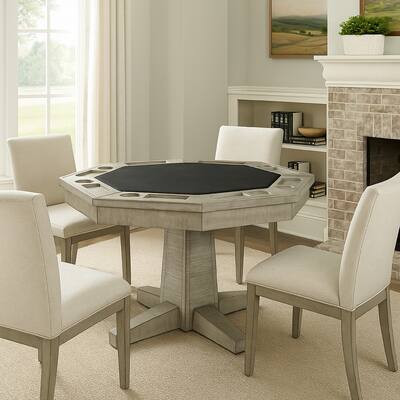 Zeka Game Table w Reversible Dining Top, Gray Mahogany Wood 53 Inch