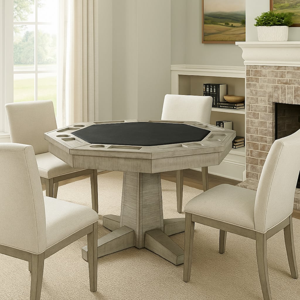 Zeka Game Table w Reversible Dining Top, Gray Mahogany Wood 53 Inch