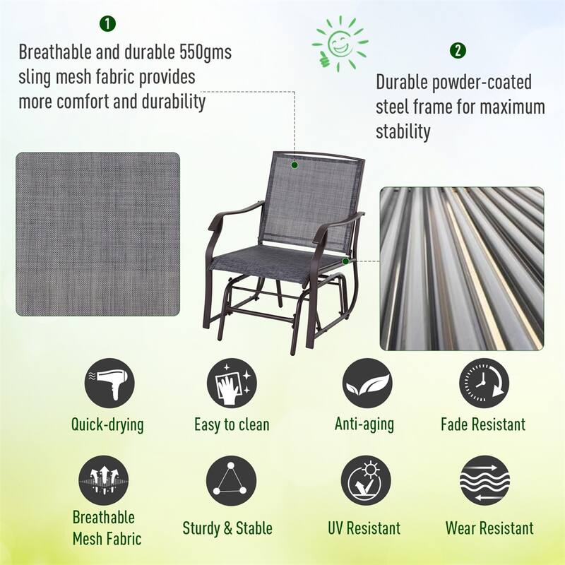 3 Piece Outdoor Glider Chair with Coffee Table and Breathable Sling