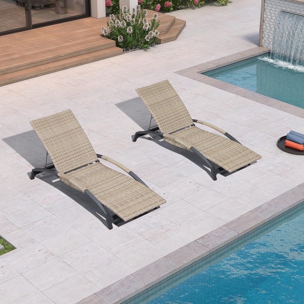 PURPLE LEAF Patio Chaise Lounge Chair Set of 2 Outdoor Lounge Chair with Arm All Weather Adjustable Lounger