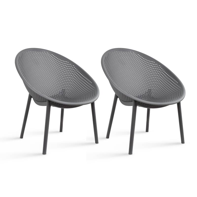 Set of 2 Modern Plastic Lounge Chair Plastic Legs with Polka Dots Spot Breathable for Patio Outdoor or Indoor Use - Grey_1