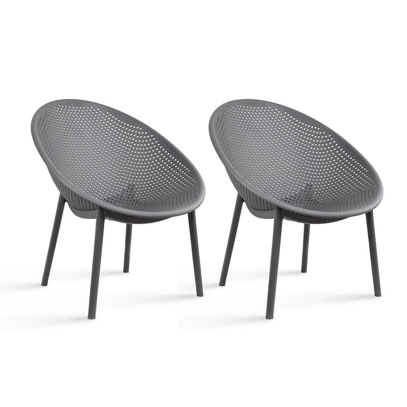 Set of 2 Modern Plastic Lounge Chair Plastic Legs with Polka Dots Spot Breathable for Patio Indoor Outdoor Use - Grey