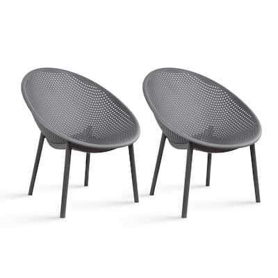 Set of 2 Modern Plastic Lounge Chair Plastic Legs with Polka Dots Spot Breathable for Patio Indoor Outdoor Use
