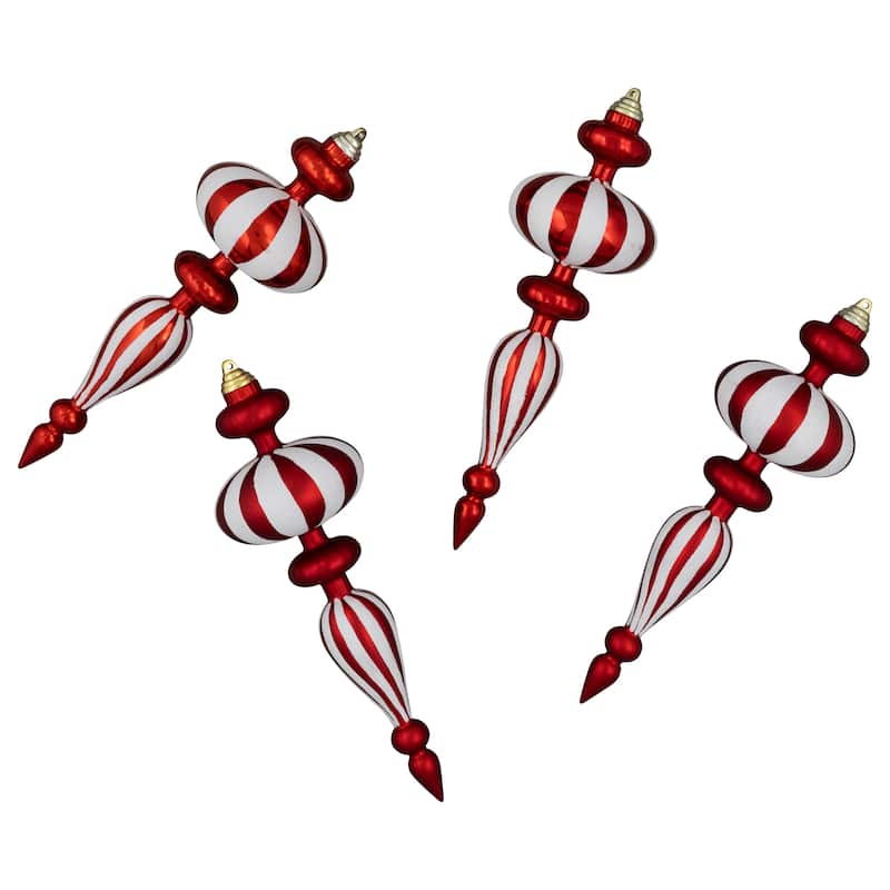 Shatterproof Commercial Size Finial Christmas Ornaments - 14" - Red and White - Set of 4
