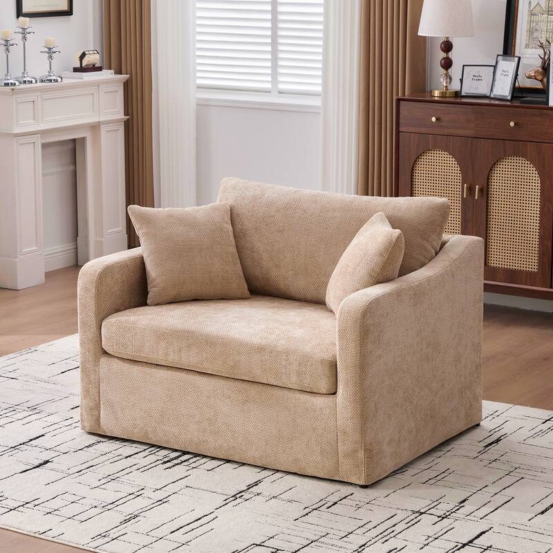 45.27" W Modern Chenille Armchair with Metal Legs, Upholstered Accent Chair with 2 Bolster Pillows for Living Room & Office - Wheat