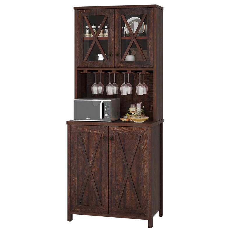 Moasis Coffee Bar Cabinet Kitchen Storage Cabinet with 2 Glass Doors & Wine Racks