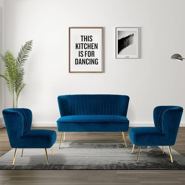slide 32 of 119, Delicia 3 Piece Living Room Set with Golden Legs NAVY
