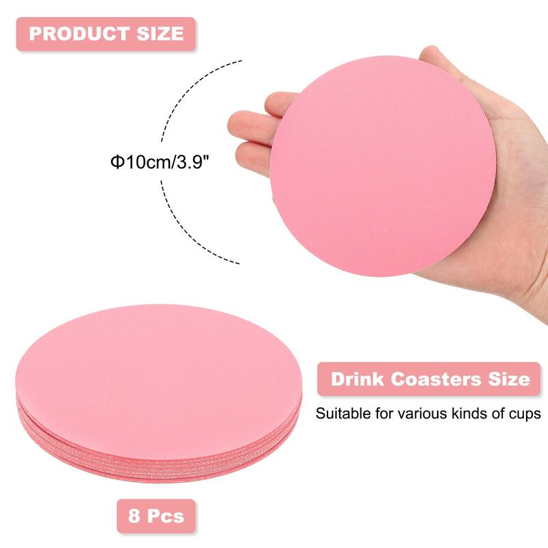 8Pcs 4"×4" Round Drink Coasters, PVC Dual Sided Dual Color