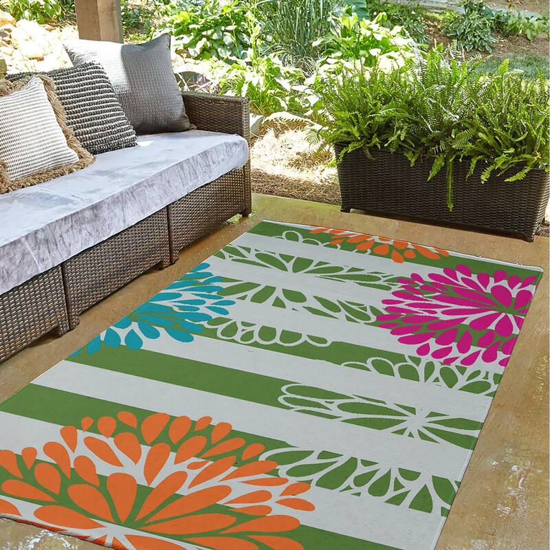 Flower Bursts Spring Chenille Indoor/Outdoor Rug