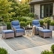 preview thumbnail 107 of 189, Pocassy Outdoor Wicker Sofa with Swivel Chair Fire Pit Table Furniture Set. Brown Wicker & Blue Cushion - 5 Pieces Swivel Chair Table with Ottoman Set