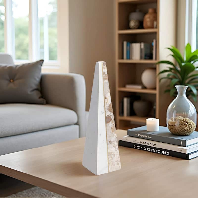 Stone Marble Decorative Object Modern Geometric Split Home Display - 4" x 4" x 14"