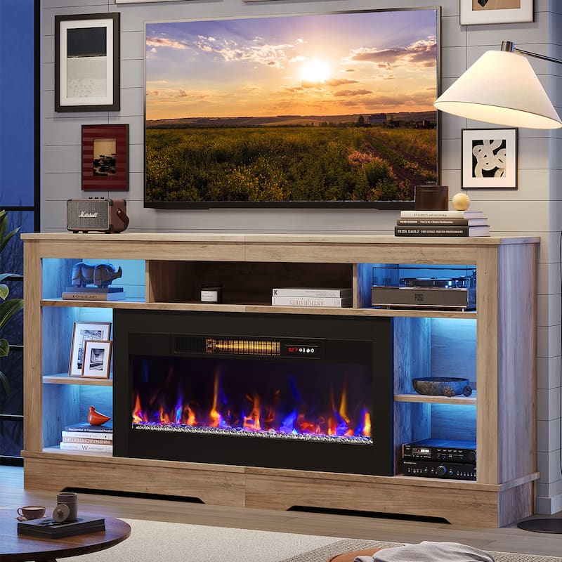 Bestier Fireplace 70" TV Stand With 36" Fireplace, LED Media Console With Storage